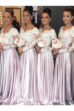 Beautiful A-Line Long Sleeves Pink Bridesmaid Dress with Lace IN652