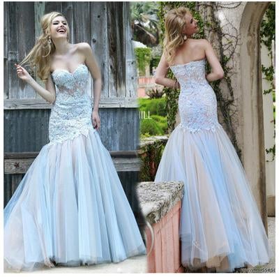 Mermaid Sweetheart Tulle Bridesmaid Dresses,Long Lace Fashion Prom Dresses IN514