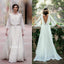 Sexy Ivory Lace 3/4 Long Sleeve Backless Summer Chiffon Plus Size Beach Wedding Dresses IN271