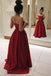 Simple Sweetheart Strapless Red Satin Long Prom Dress INC75