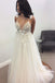 Floral Open Back Deep V-neck Straps Tulle Appliques Prom Dress,, Floral Princess Wedding Dress IN180