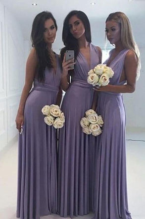 Simple Lavender Long Chiffon V Neck Bridesmaid Dresses ING49