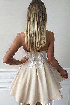 Cute Sweetheart Lace Appliques Short Prom Dress A Line Homecoming Dress For Girls IN424