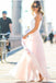 Modest Chiffon A Line Long Prom Dresses,Blush Pink White Lace Evening Dresses IN156