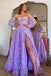 Sweetheart Lilac Long Evening Party Dress Embroidered Butterfly Detachable Sleeves Lavender Prom Dresses IN1977