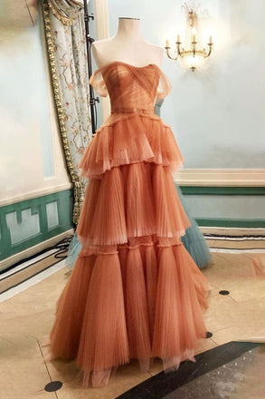 A Line Tulle Layers Sweetheart Neck Long Prom Dress, Formal Evening Dress IN1972