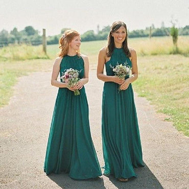 Newest Long Sleeveless Green Chiffon Cheap Halter Bridesmaid Dress ING52