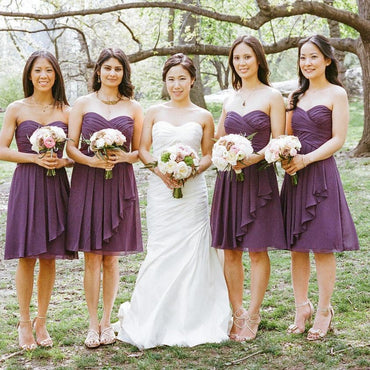 Simple Sweetheart Chiffon Purple Short Pleats Bridesmaid Dress ING66