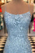 Blue Lace Applique Mermaid Sexy Cheap Long Prom Dress INE39
