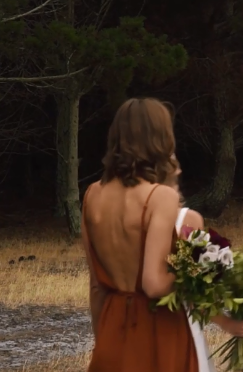 Charming Chiffon V-neck Spaghetti Straps Orange Split Long Bridesmaid Dress ING58