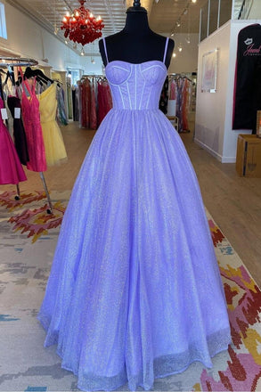 Lavender A Line Spaghetti Straps Long Prom Dresses, Formal Evening Dresses IN1823