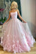 Light Pink Spaghetti Straps Long Prom Dresses, 3D Flowers Evening Dresses INQ85