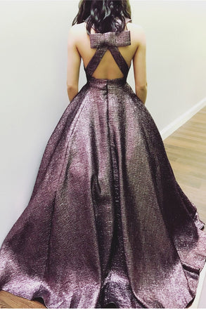 Elegant V Neck A Line Chocolate Long Prom Dress Ball Gown With Pockets IN948