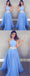Unique Blue Chiffon Long A Line Beaded Prom Dresses IN832