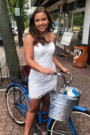 Sheath Strapless Short Sky Blue Lace Homecoming Dress Fashion Graduation Dresses INHD32