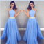 Unique Blue Chiffon Long A Line Beaded Prom Dresses IN832