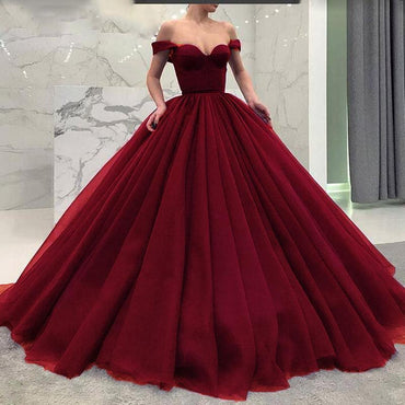 Fashionable Poofy Ball Gown Off the Shoulder Prom Dresses INE58