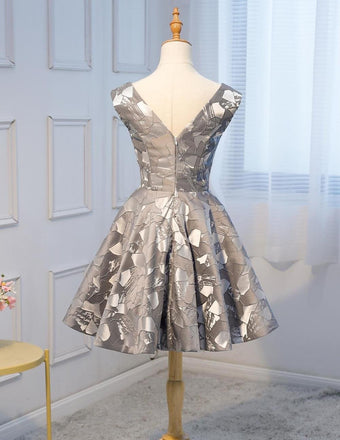 Unique A Line Grey Cheap Short Homecoming Dresses With Bow-not IND21