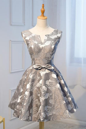 Unique A Line Grey Cheap Short Homecoming Dresses With Bow-not IND21