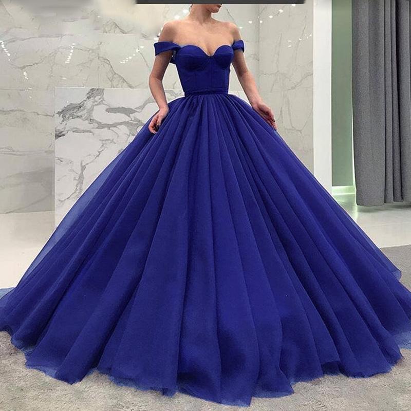 Fashionable Poofy Ball Gown Off the Shoulder Prom Dresses INE58