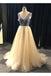 A Line V Neck Beading Tulle Long Prom Dress, Party Dresses INE84