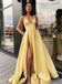 Charming A Line Spaghetti Straps Yellow Prom Dresses with Split Front INQ86