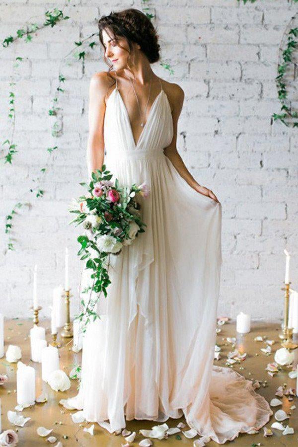 Simple Backless Beach Summer Wedding Dresses, Chiffon LongWedding Gowns IN108