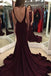 Elegant Mermaid Burgundy Sweep Train Prom Dress with Open Back IN132