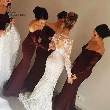 Mermaid Long Sleeves lace off the Shoulder Sexy Bridesmaid Dresses For Weddings IN113