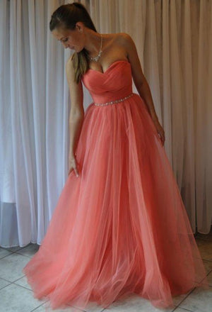 Charming Tulle Pleat Sweetheart Watermelon Prom Dress,Long A Line Evening Dress INF59