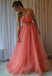 Charming Tulle Pleat Sweetheart Watermelon Prom Dress,Long A Line Evening Dress INF59