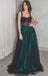 A Line Long Dark Green Black Straps Prom Dresses, Cheap Evening Gown INH71