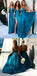 Simple Deep V-Neck Long Blue Backless Bridesmaid Dresses With Split ING48