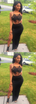 Split Black See Through Long Prom Dress,Sexy Party Dresses INE18