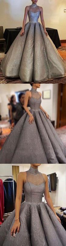 Sparkle High Neck Long Prom Dresses,Gorgeous Ball Gown INE53