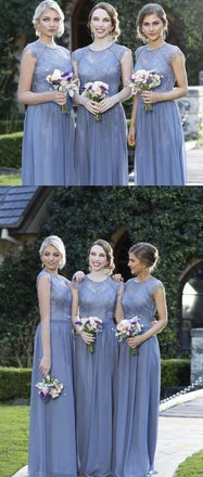 Beautiful A Line Ling Chiffon Cap Sleeves Lace Top Bridesmaid Dress ING53