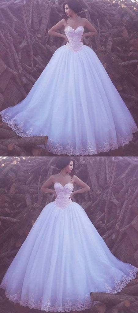 Ball Gown Sweetheart Floor-length Pink Lace Big White Wedding Dresses ING44