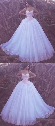 Ball Gown Sweetheart Floor-length Pink Lace Big White Wedding Dresses ING44