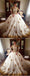 Vintage Gold Lace Appliques Beaded Long Sleeves Wedding Dresses Ball Gowns ING81