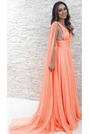 V-Neck Chiffon Sexy Long Orange Prom Party Dresses,Evening Dresses ING84