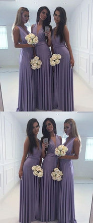 Simple Lavender Long Chiffon V Neck Bridesmaid Dresses ING49