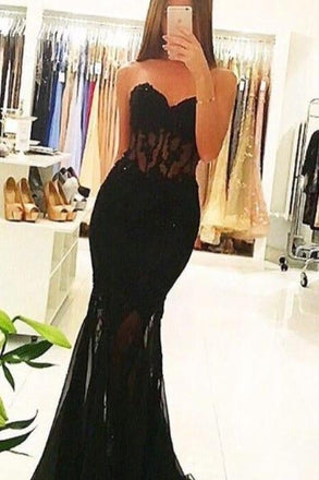 Black Sweetheart Mermaid Sexy Lace Prom Dress,Long Black Evening Dresses IN174