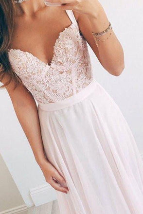 Chiffon A-Line Long Evening Dress, Lace Top Charming Prom Dresses INE24