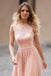 Modest Blush Pink Lace Chiffon Sleeveless Backless A-Line Long Prom Dresses IN835
