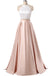 Charming Formal Halter Two Pieces Light Pink Prom Dress, Simple Satin Prom Gowns IN119