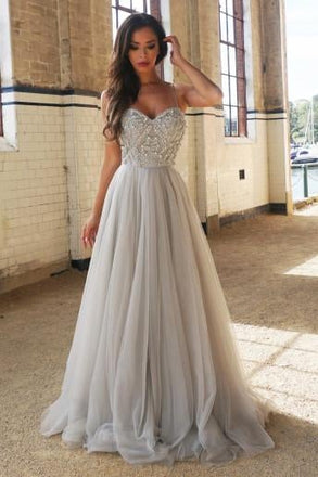 Princess A-Line Spaghetti Straps Floor-Length Beading Prom Dress/Wedding Dresses IN151