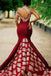 Charming Burgundy Mermaid Long Lace Appliqued Sleeveless Prom Dresses ING47