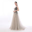 Sexy A Line Sequin Tulle Long V Neck Backless Formal Prom Dresses INC1