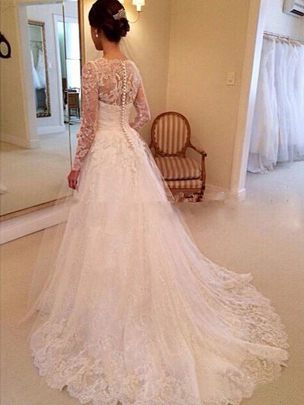 Gorgeous Ivory Lace Long Sleeves Bridal Dresses Wedding Dresses INP82