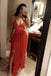 Sexy Red Spaghetti Strap Deep V Neck Slit Chiffon Prom Dress IND80